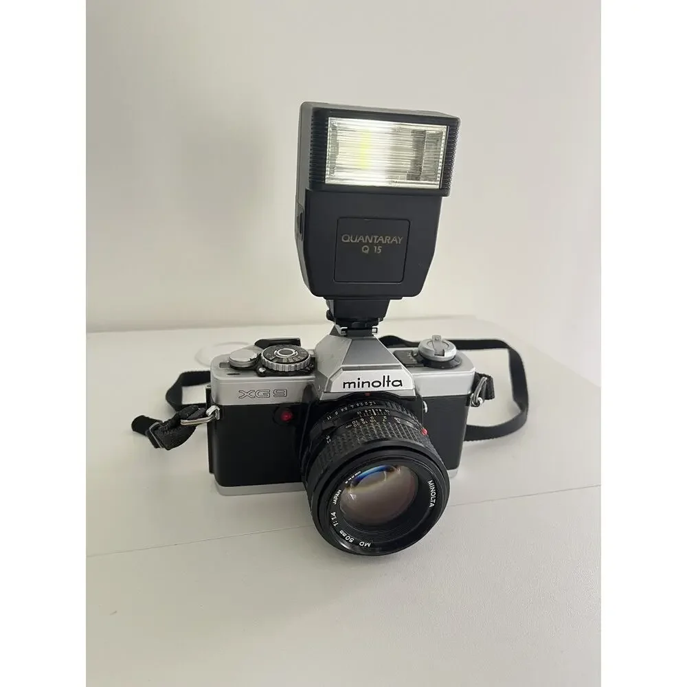 Untested Minolta XG9 Film Camera with MD 50mm Lens & Quantaray Flash PARTS